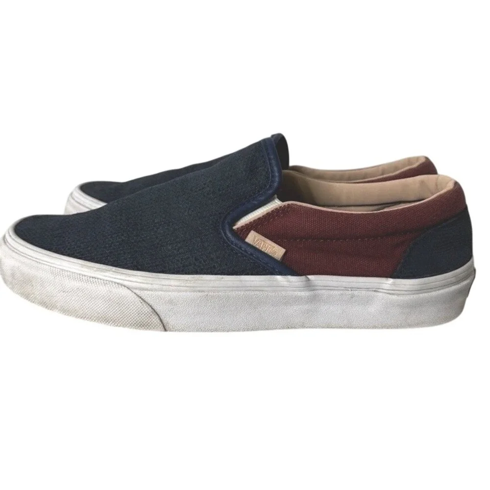 Vans Old Skool Blue and Red Slip On Textured Suede Men's 6.6‎ Women's 8